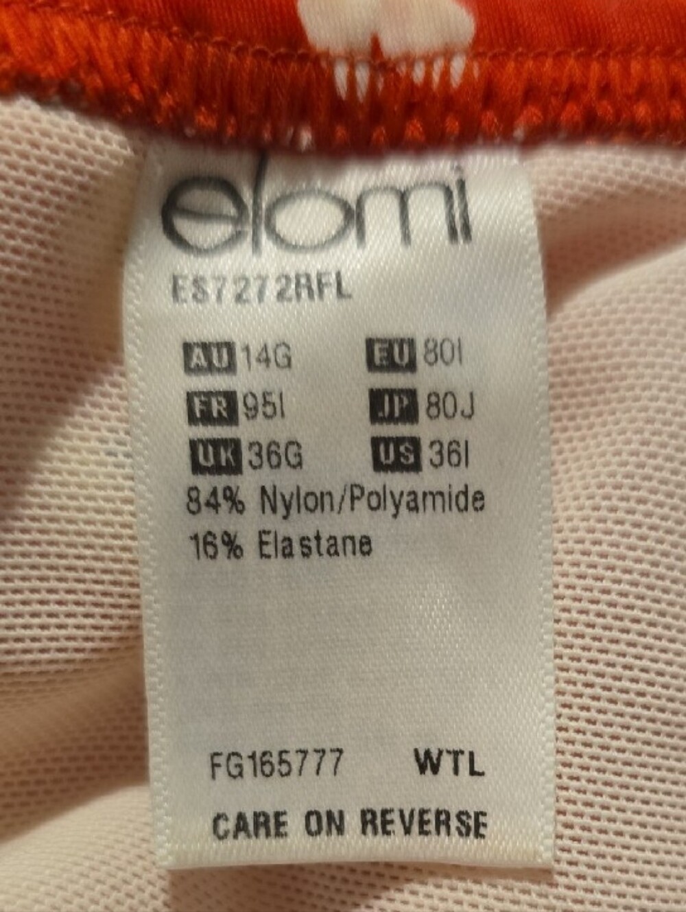 Elomi Red Floral Underwire Sweetheart Bikini Top US 36i - Picture 2 of 7